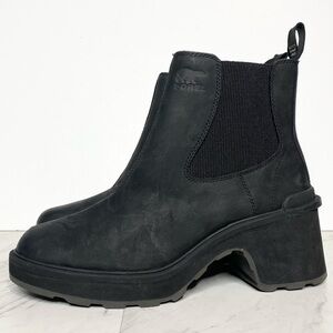 New! Sorel Hi Line Black Nubuck Chelsea Heeled Bootie 9 1/2